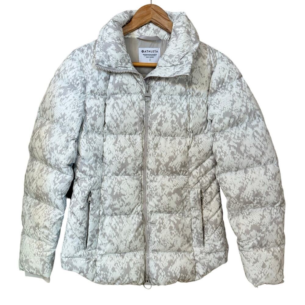Athleta Downtown Printed Puffer Quilt Jacket Womens Sz S Python Seasalt Gorpcore